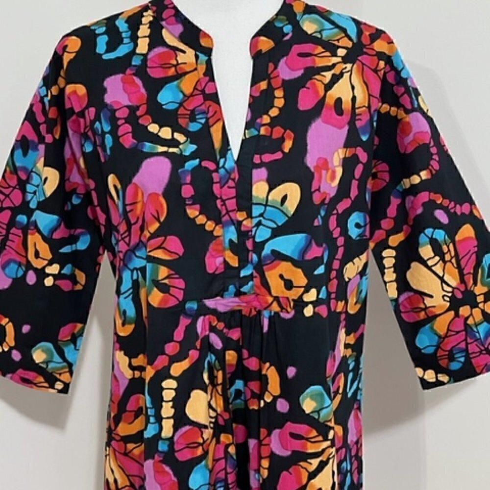 KikiSol Dress Tunic Cover-Up Colorful Floral Cotton - Picture 2 of 4